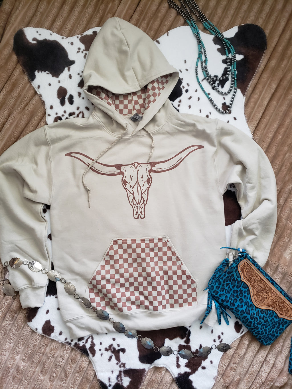 Longhorn Checked Hoodie