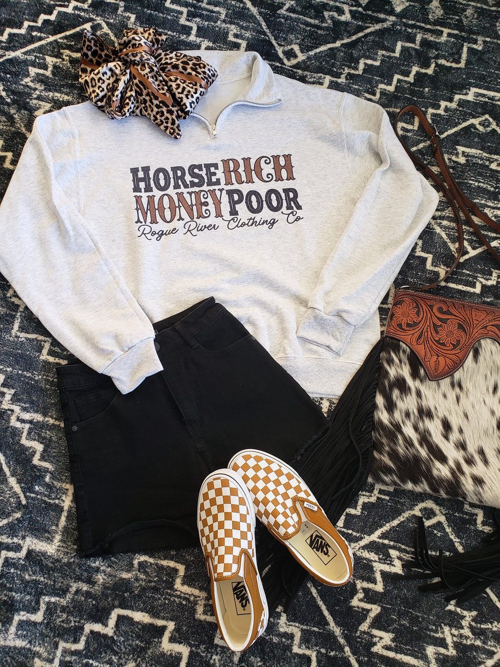 Horse Rich Money Poor 1/4 Zip Sweatshirt