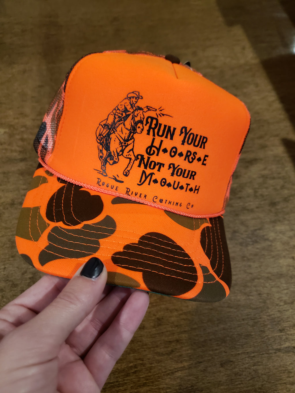 Run Your Horse Orange Camo Trucker Hat