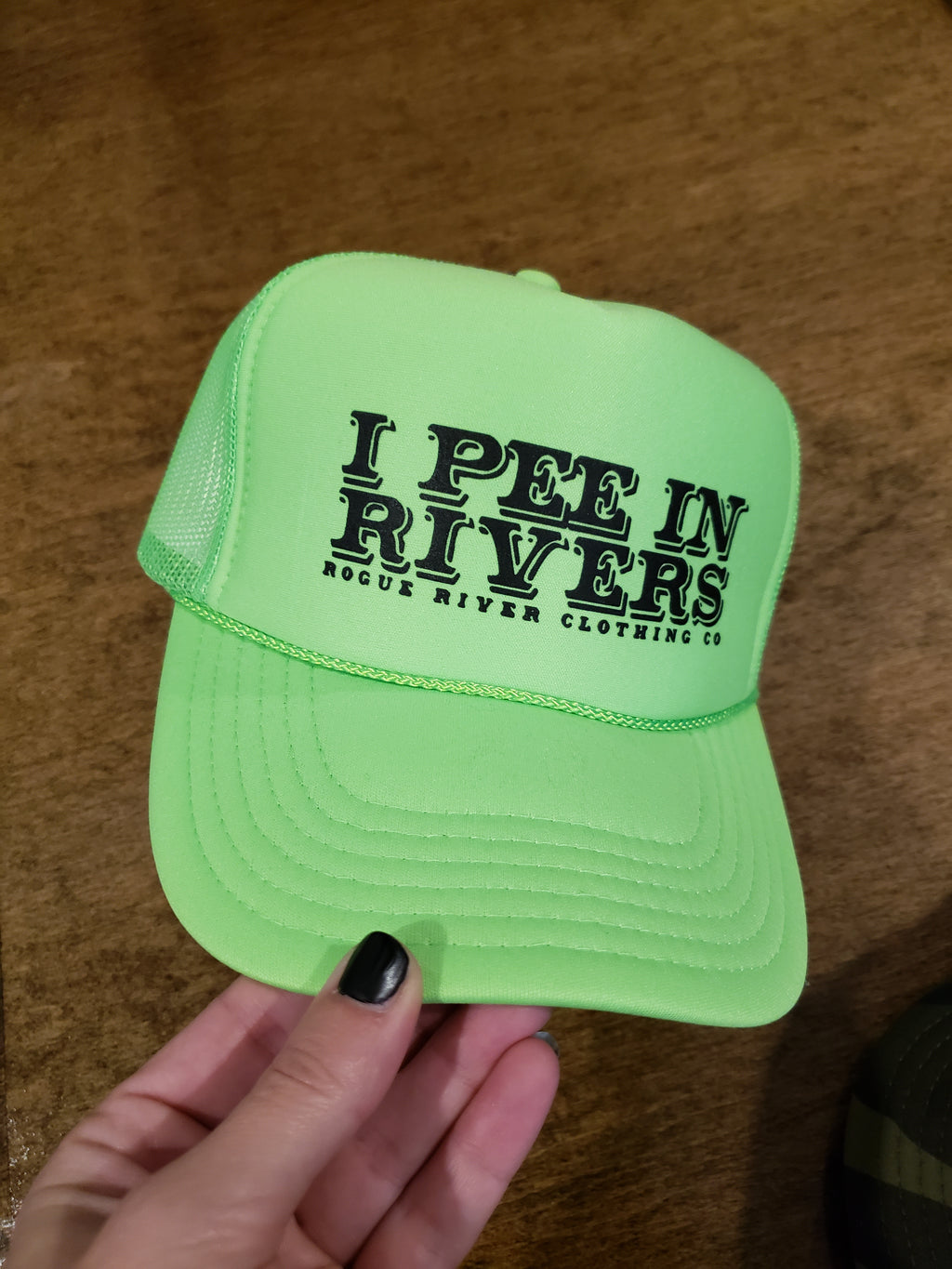 I Pee In Rivers Trucker Hat Neon Green