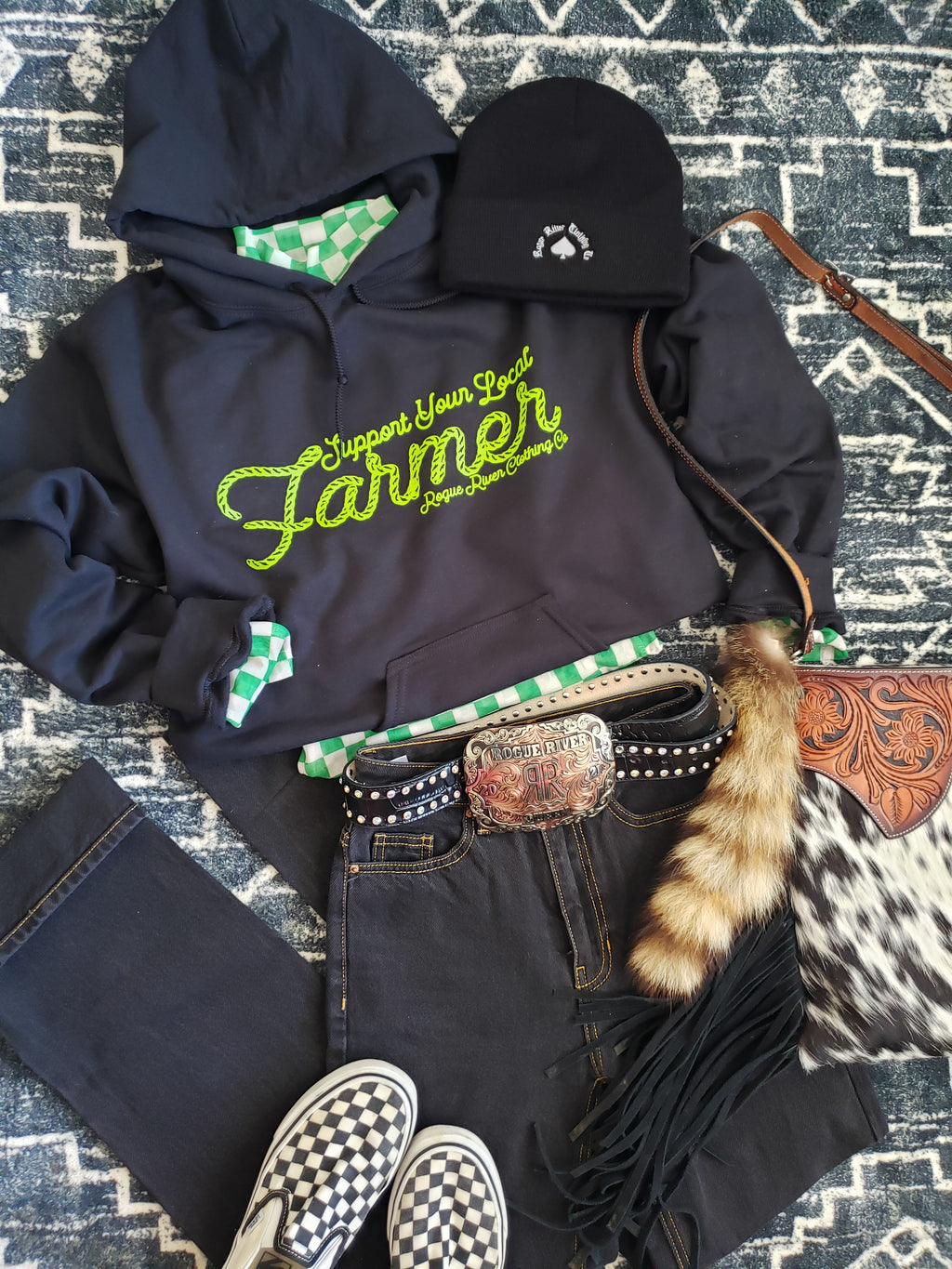 Support Your Local Farmer Black & Lime Hoodie