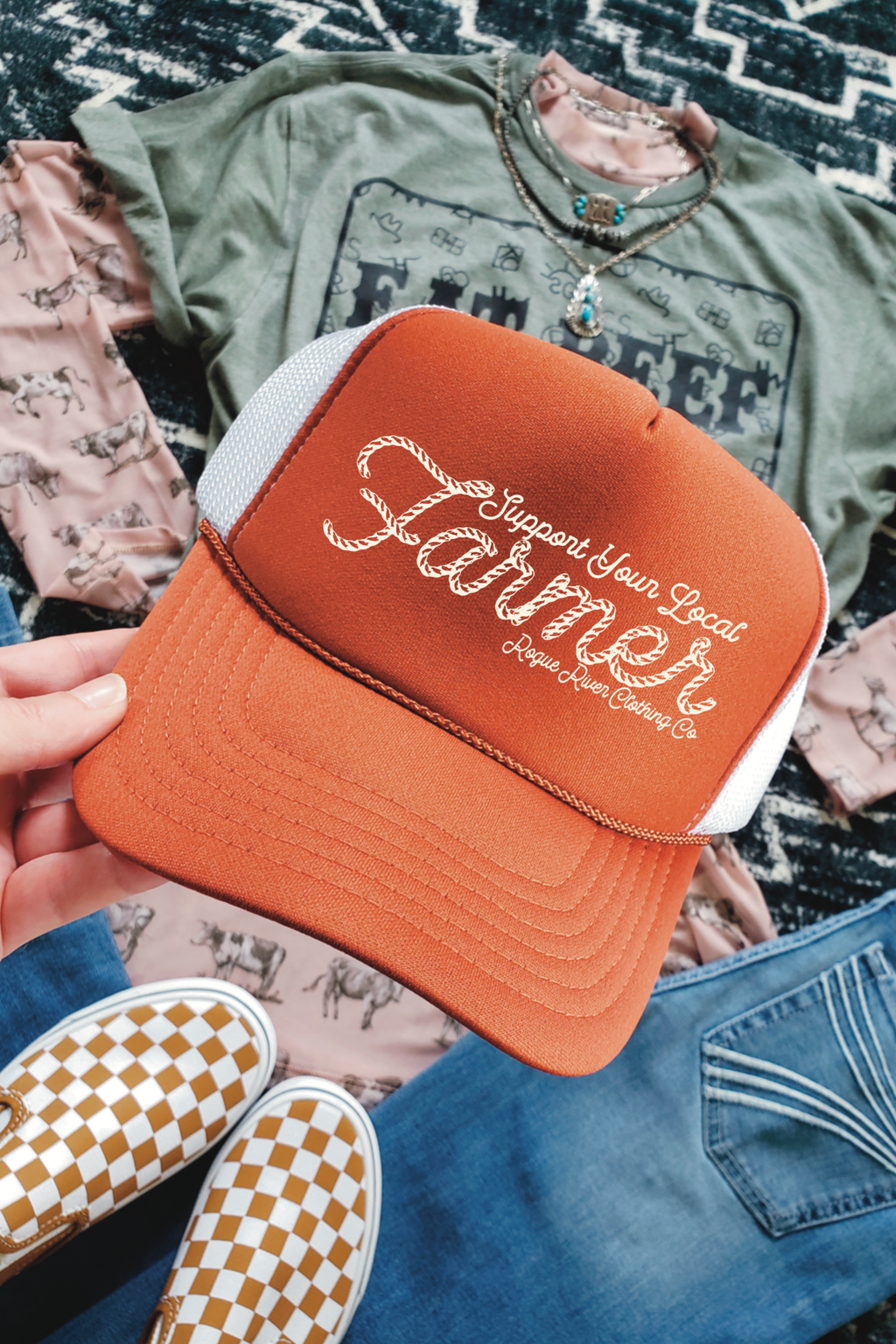 Support Your Local Farmer Trucker Hat Orange
