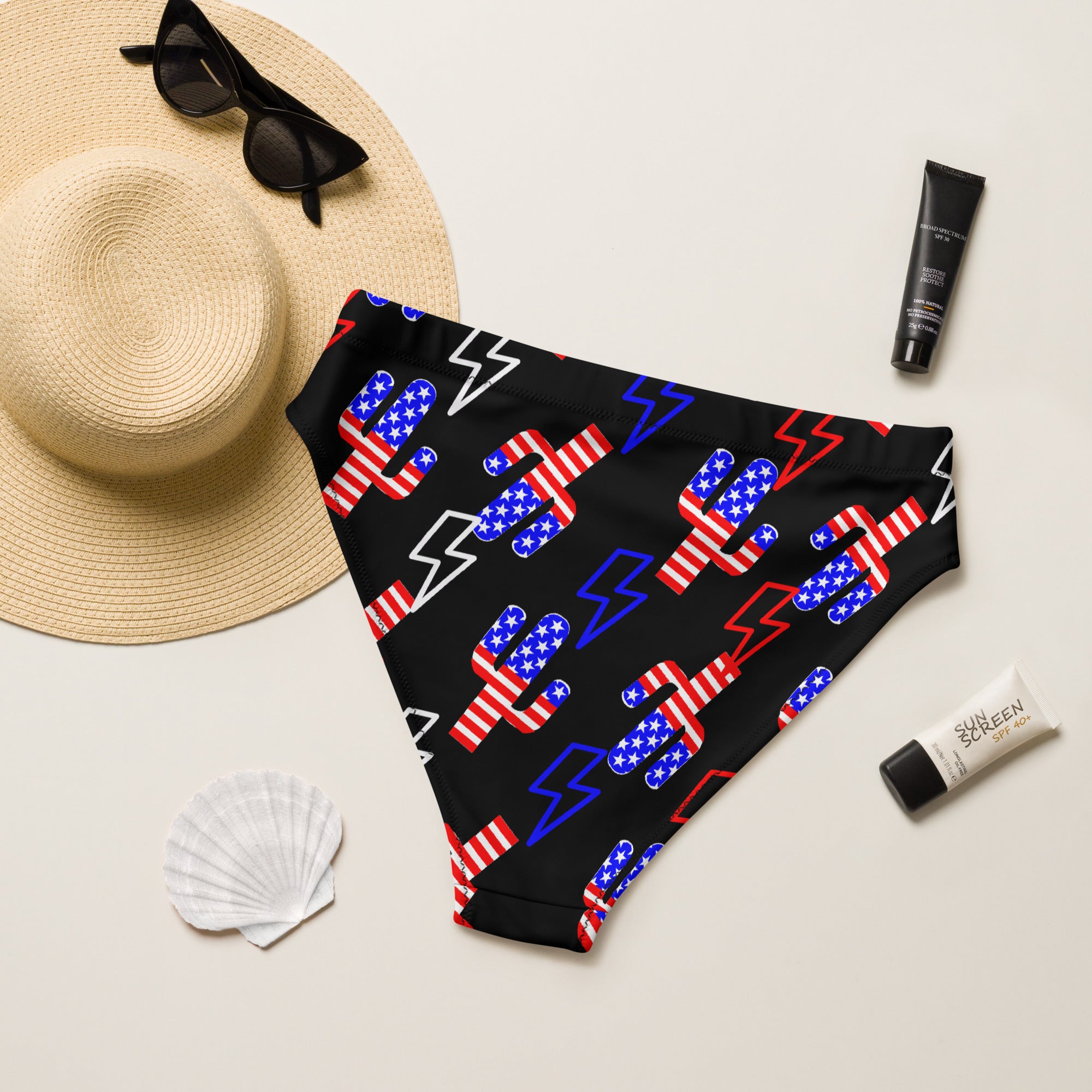 Patriotic Cactus High Waisted Bikini Bottoms