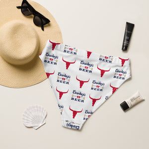 Red Cowboys and Beer High Waisted Bikini Bottom