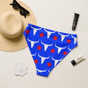 Blue Patriotic Longhorn High Waisted Bikini Bottom