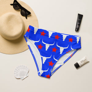 Blue Patriotic Longhorn High Waisted Bikini Bottom
