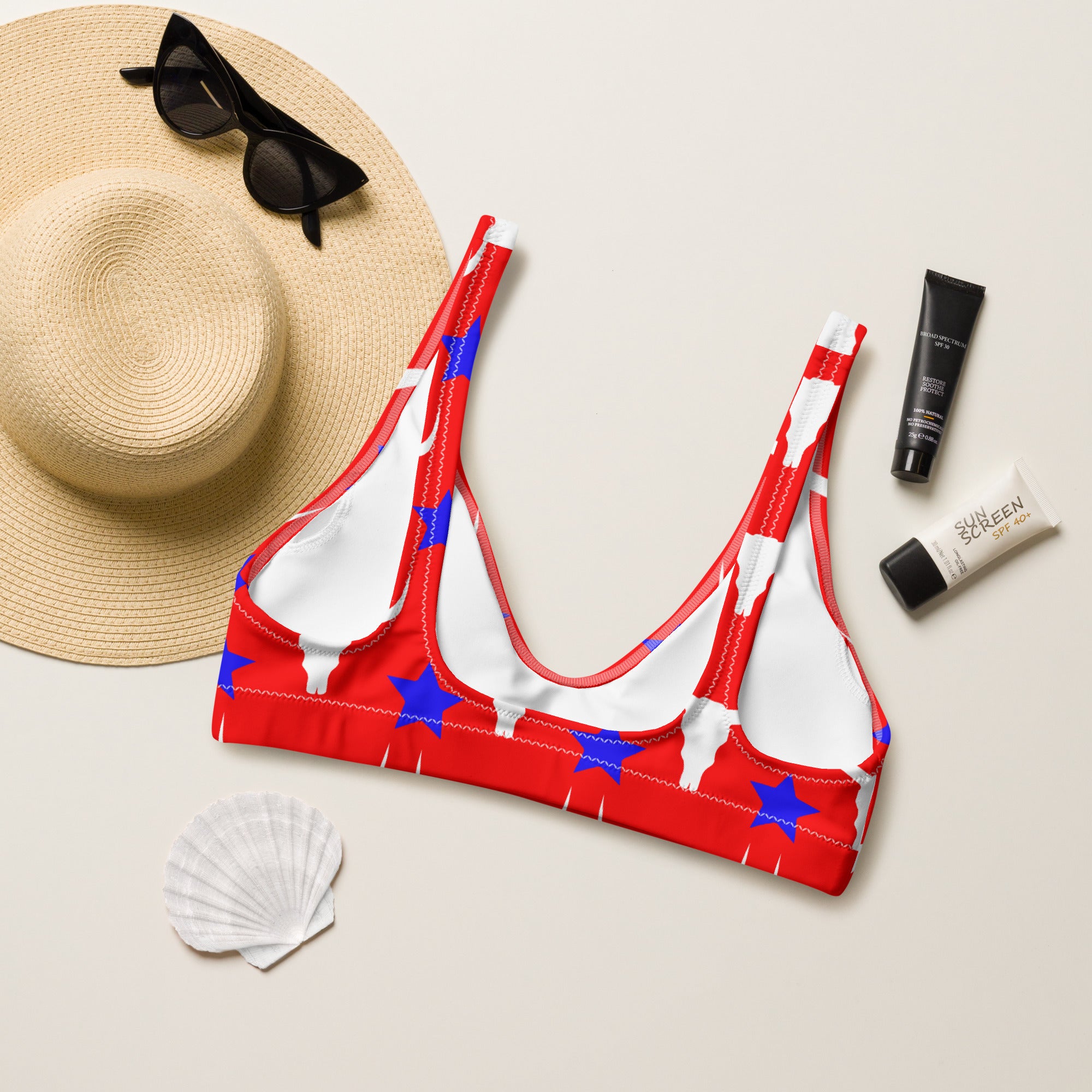 Red Patriotic Longhorn Bikini Top