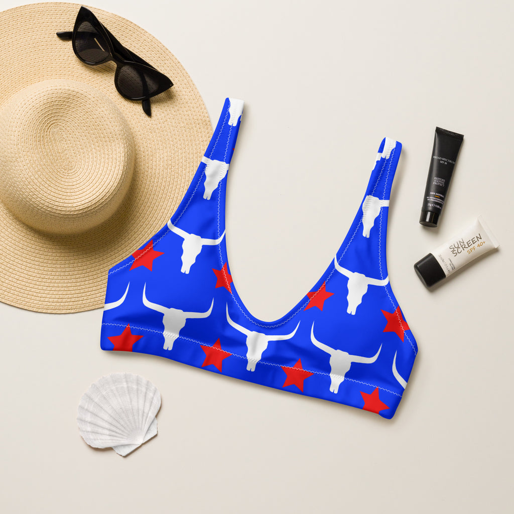 Blue Patriotic Longhorn Bikini Top