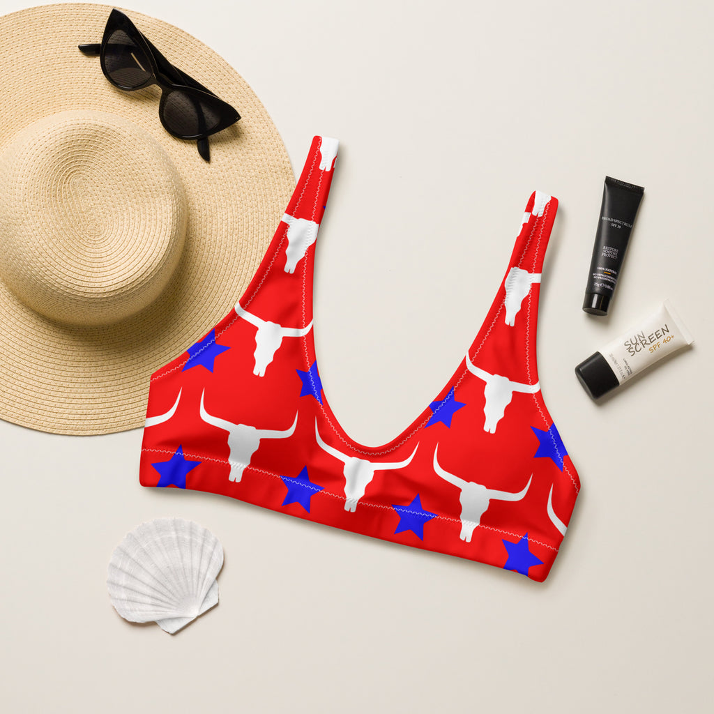 Red Patriotic Longhorn Bikini Top