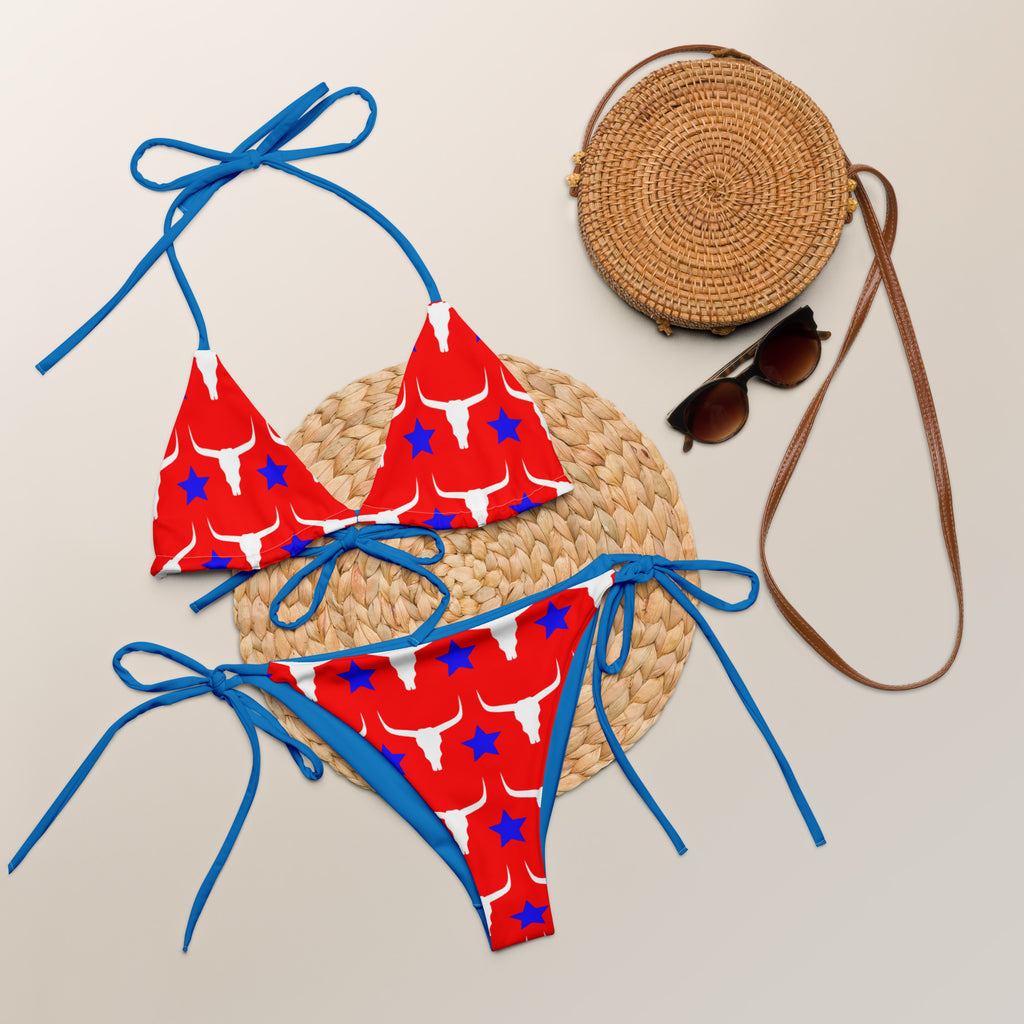 Red Patriotic Longhorn String Bikini