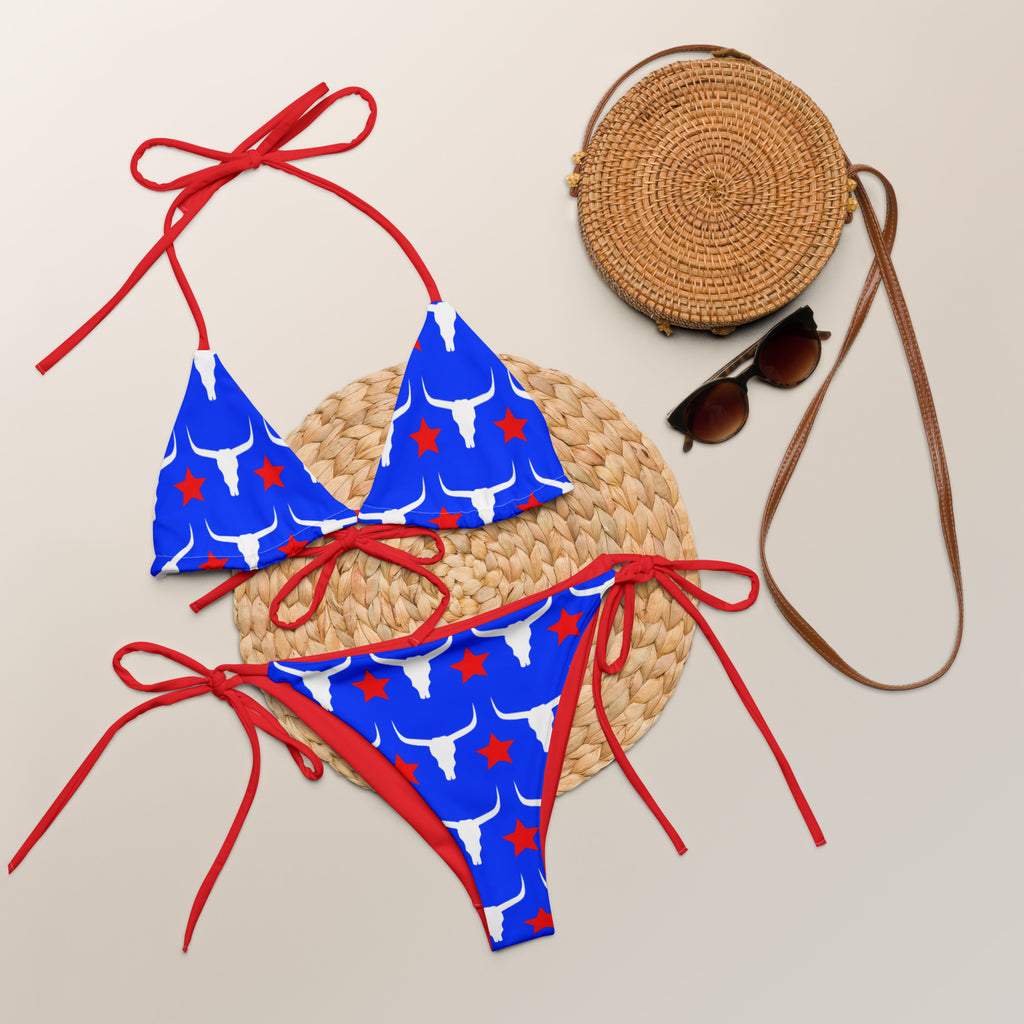 Blue Patriotic Longhorn String Bikini