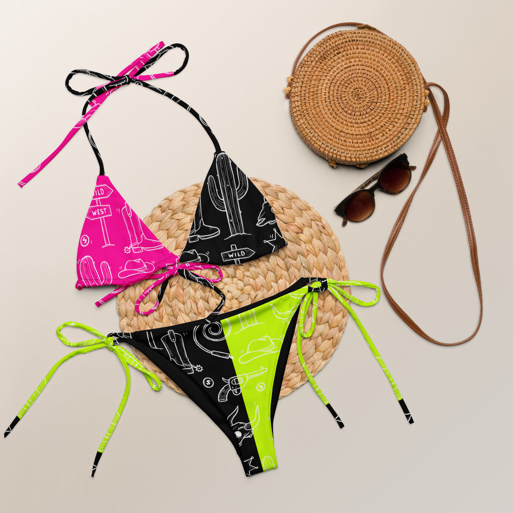 Western Print Color Block String Bikini