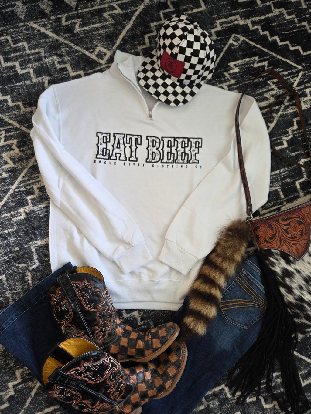 Eat Beef White 1/4 Zip Sweatshirt