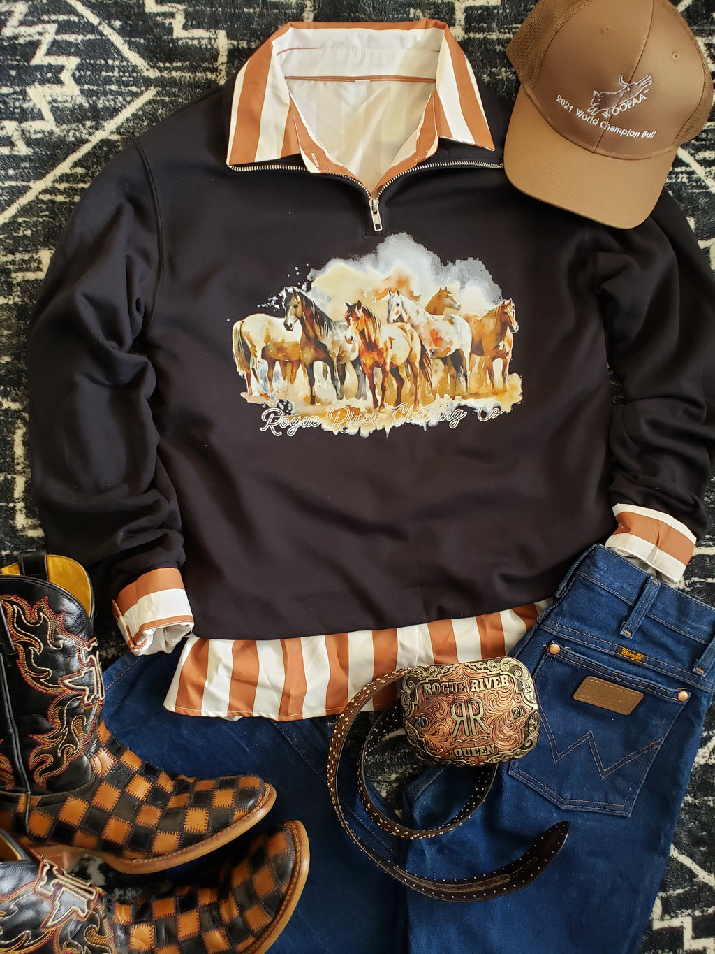 Black Wild Horses Quarter Zip Sweatshirt