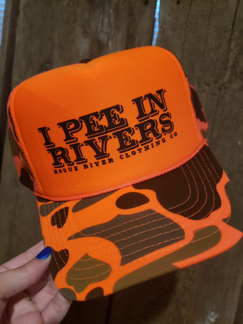 I Pee In Rivers Blaze Camo Trucker Hat