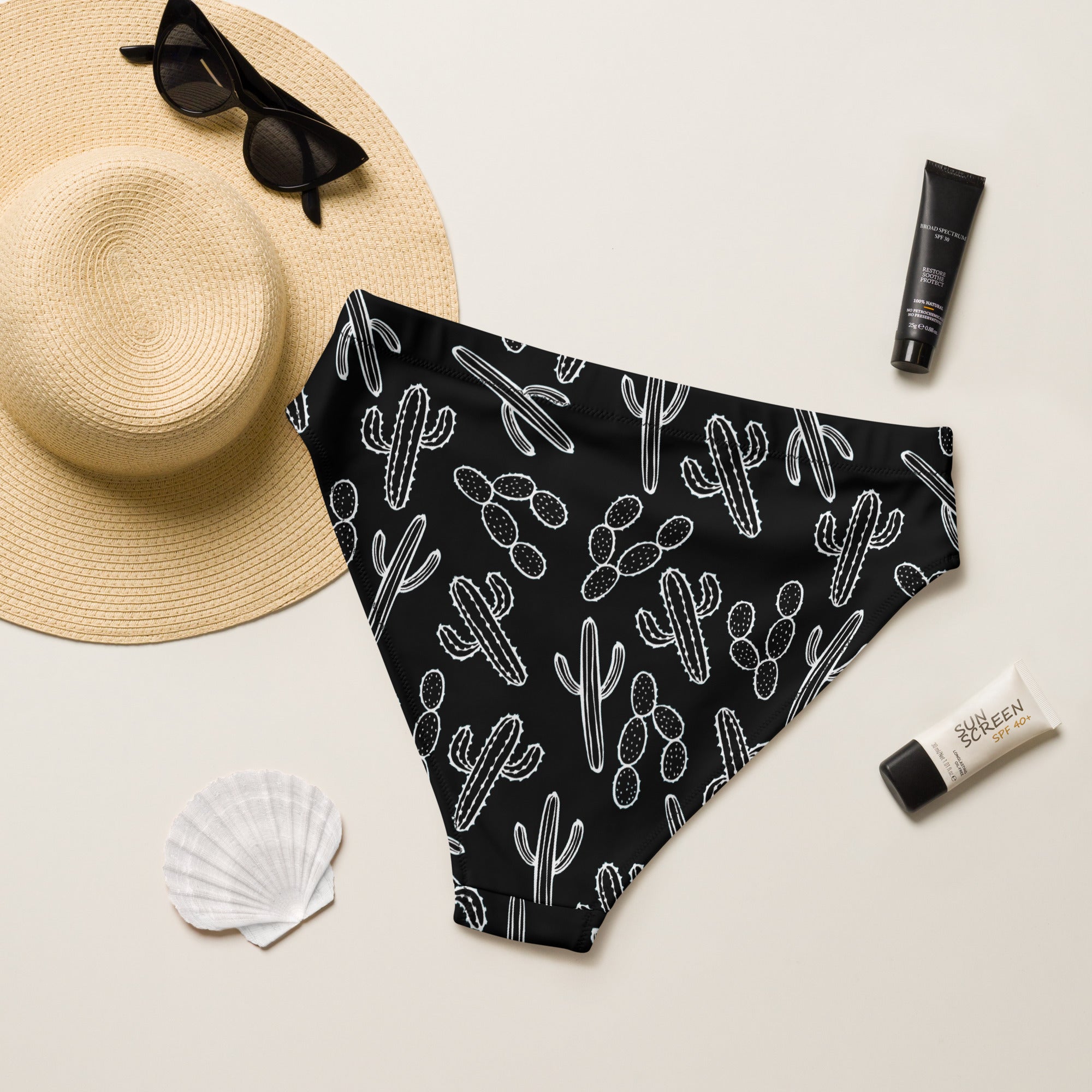 Black Cactus High Waisted Bikini Bottoms