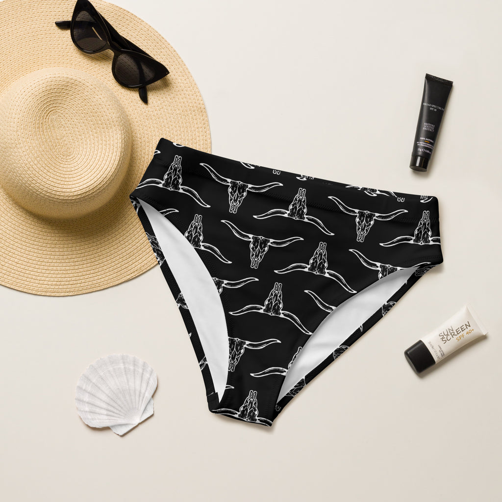 Black Longhorn High Waisted Bikini Bottoms