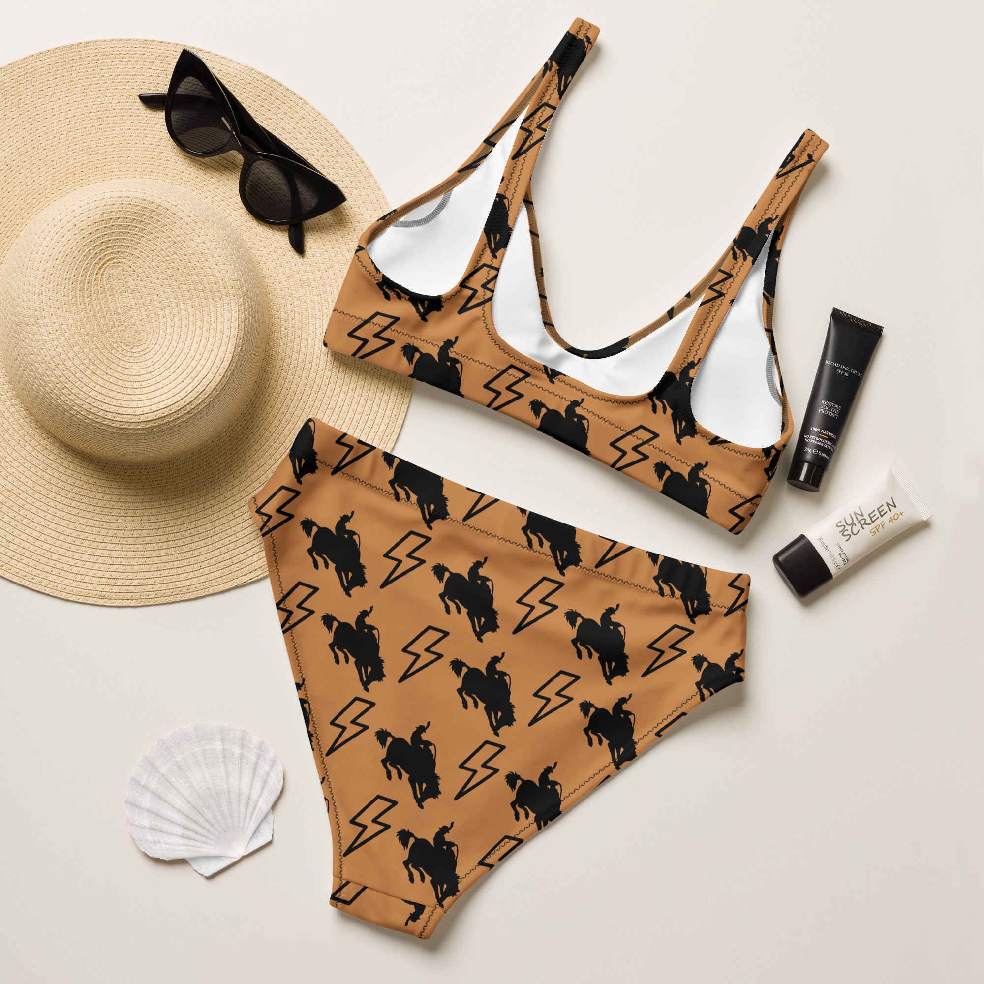 Light'er Up Tan/Black High Waist Bikini