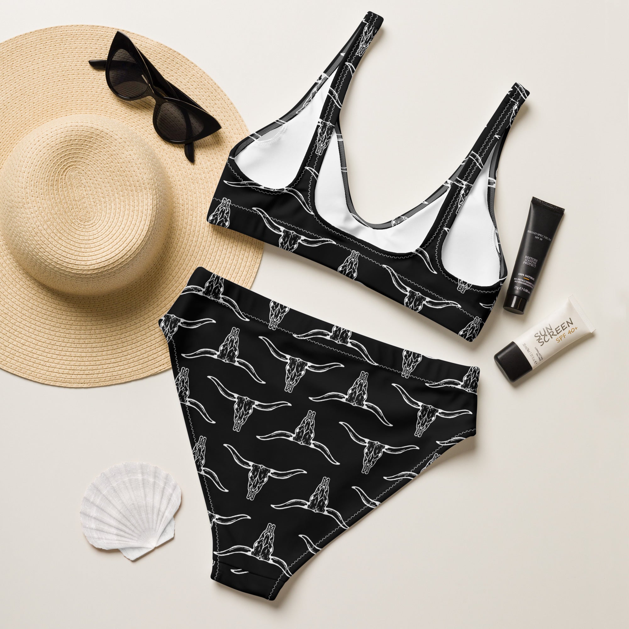 Black Longhorn Skull High Waist Bikini