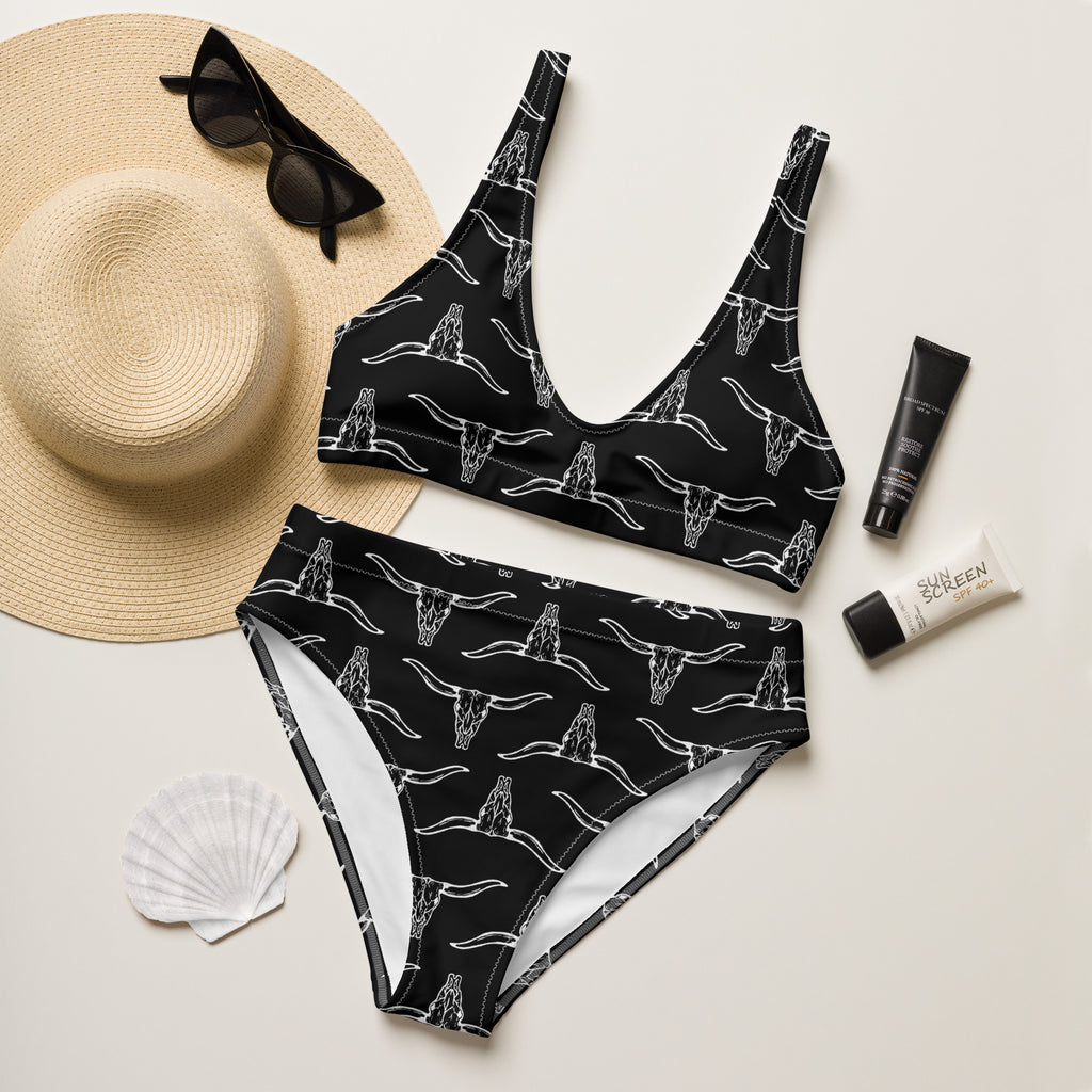 Black Longhorn Skull High Waist Bikini