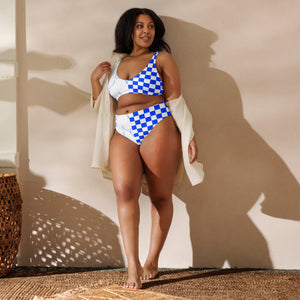 Blue Checkered Longhorn High Waist Bikini