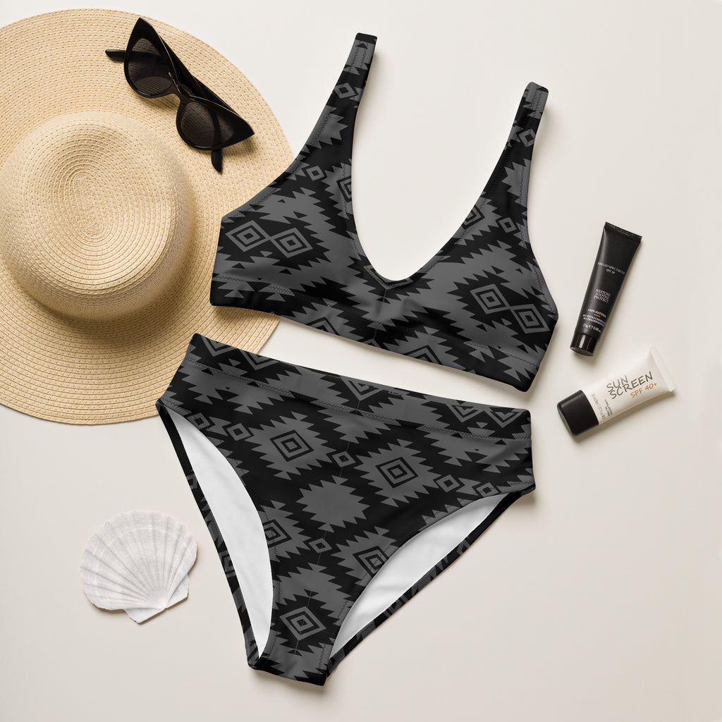 Black & Grey Aztec High Waist Bikini