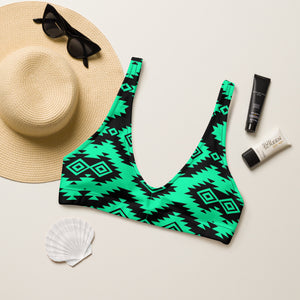 Teal & Black Aztec Bikini Top