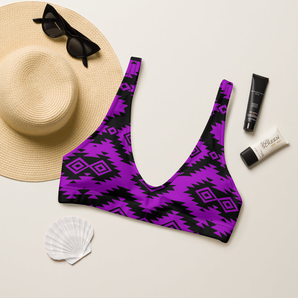 Purple & Black Aztec Bikini Top