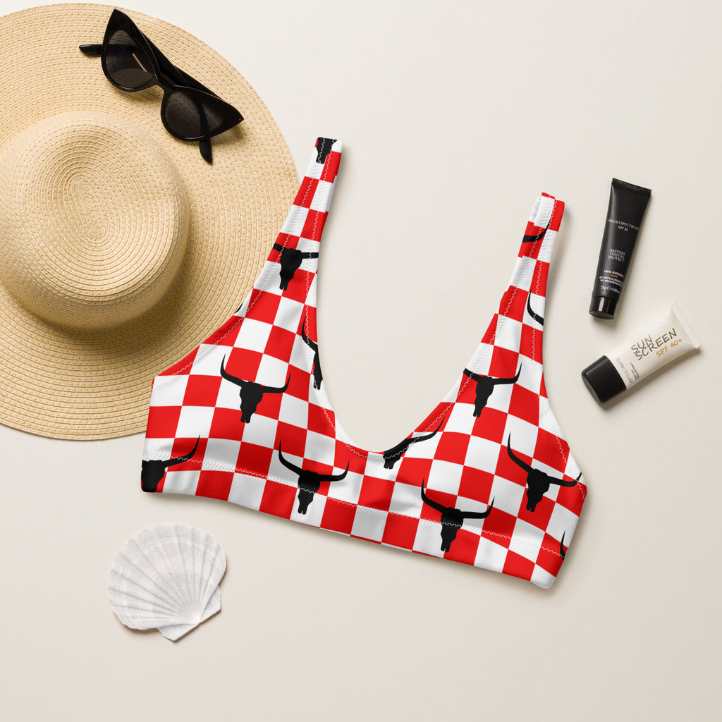 Red Check Longhorn Bikini Top